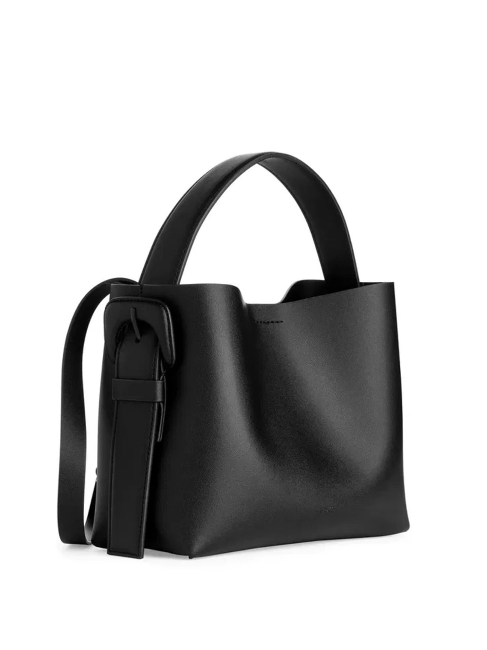 Arket Black Leather Shoulder Bag with Top Handle